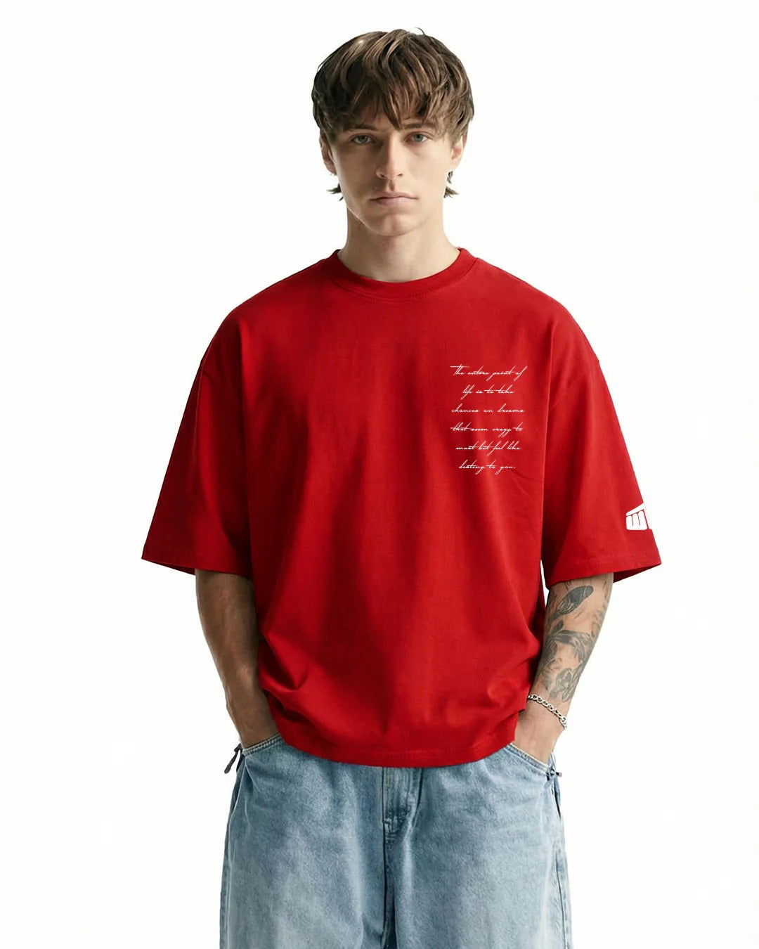 Clothav Tribal Flame Graphic Red Oversized T-Shirt for Men & Women | Abstract Back Print Streetwear