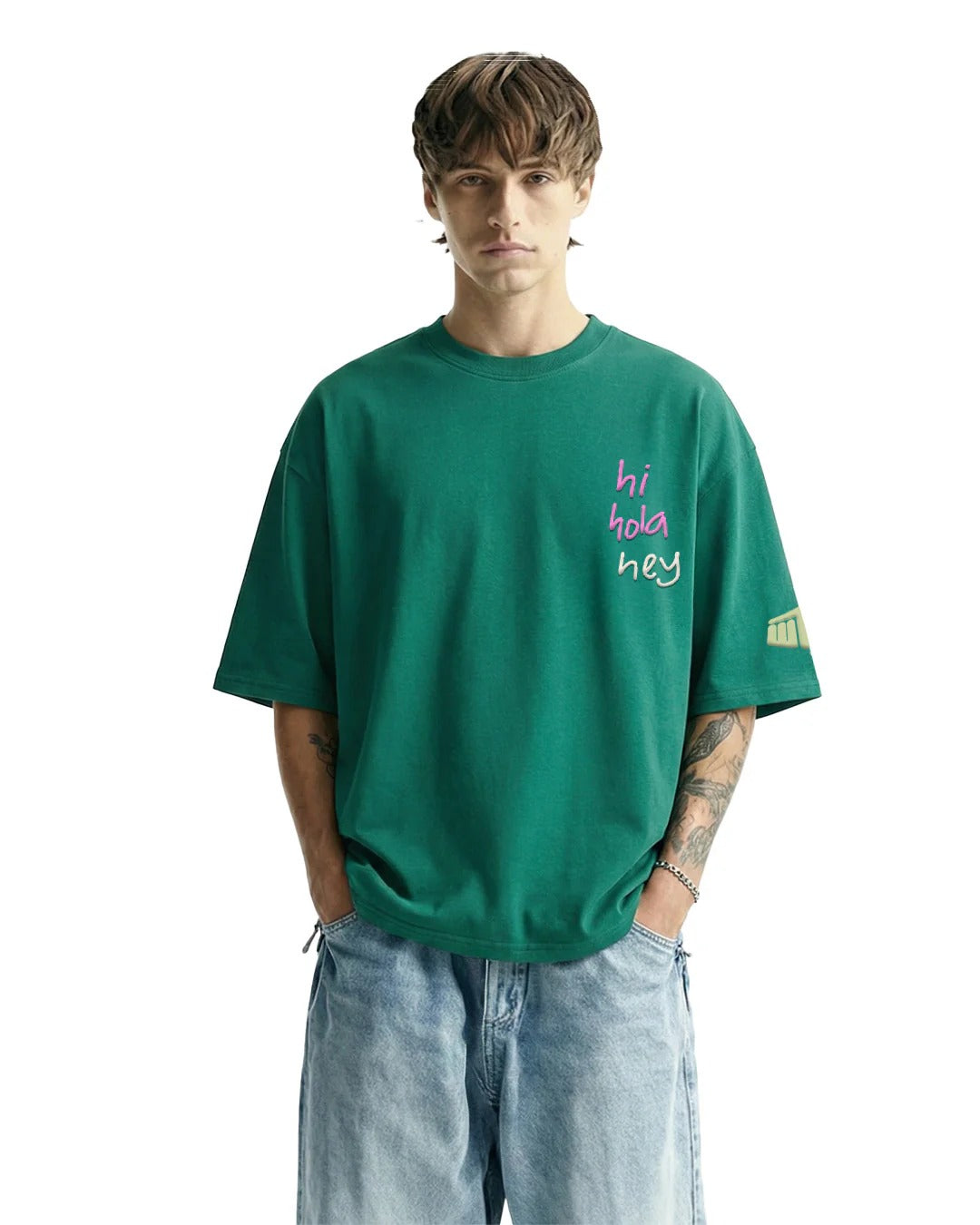Clothav Not Of This Earth Graphic Green Oversized T-Shirt for Men & Women | Statement Back Print Streetwear