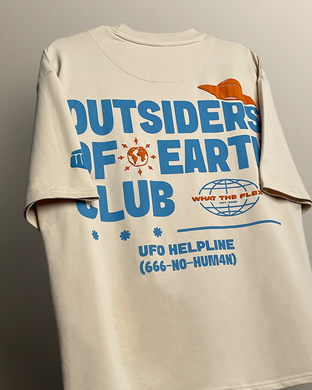 Clothav Outsiders Of Earth Club Graphic Oversized T-Shirt for Men & Women | Beige UFO Streetwear Tee